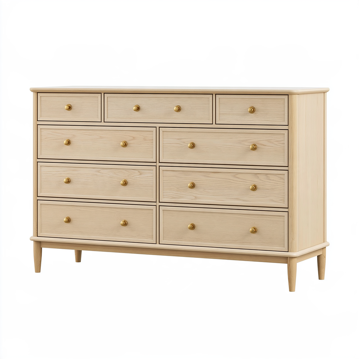 Cassettiera 160 x 50 x 120 cm in legno naturale con 11 cassetti stile classico