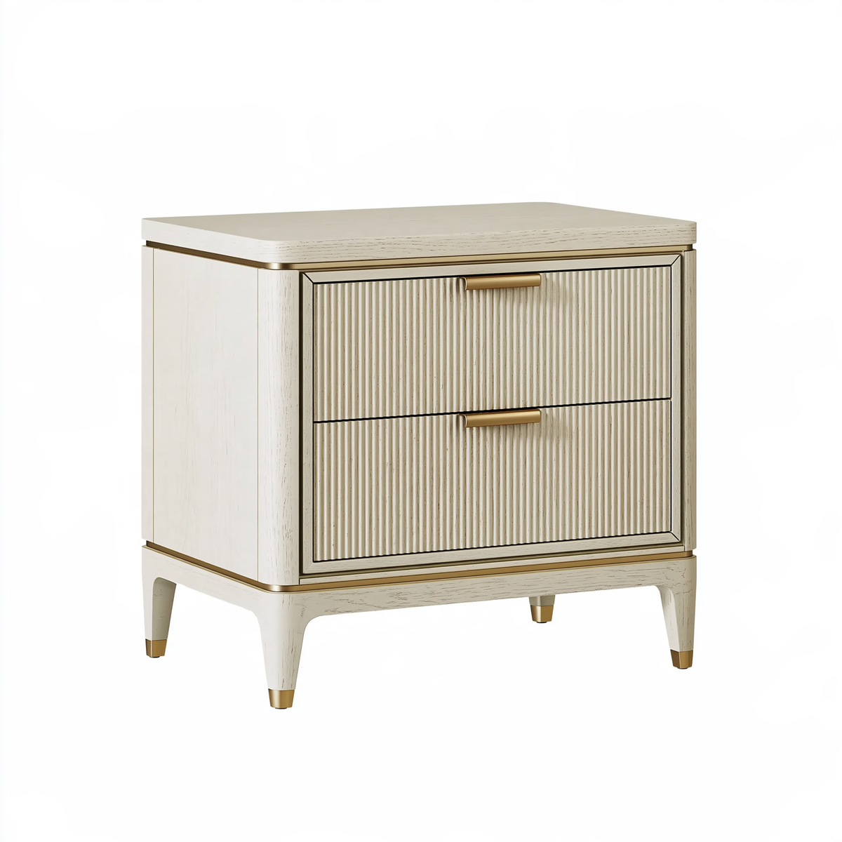 Comodino 60 x 45 x 65 cm in legno bianco e oro con 2 cassetti stile classico
