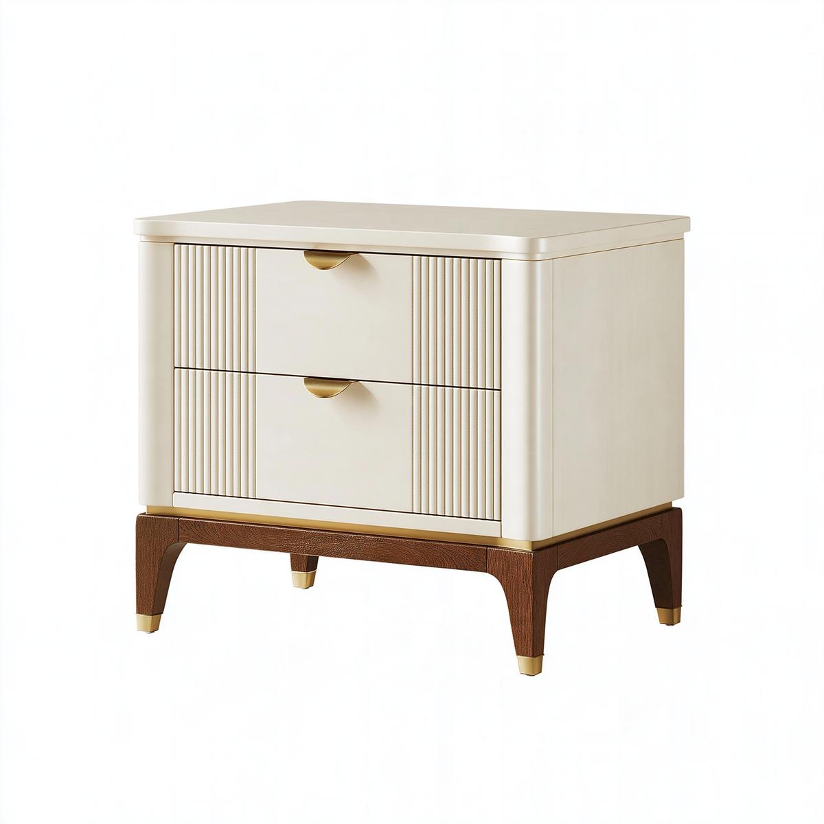Comodino 60 x 45 x 60 cm in legno avorio e marrone con 2 cassetti stile classico