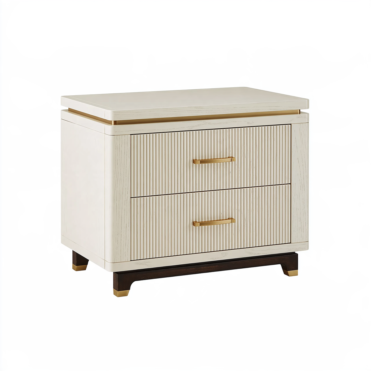 Comodino 55 x 45 x 60 cm in legno avorio con 2 cassetti stile moderno