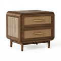 Comodino 50 x 40 x 60 cm in legno marrone con rattan a 2 cassetti stile moderno