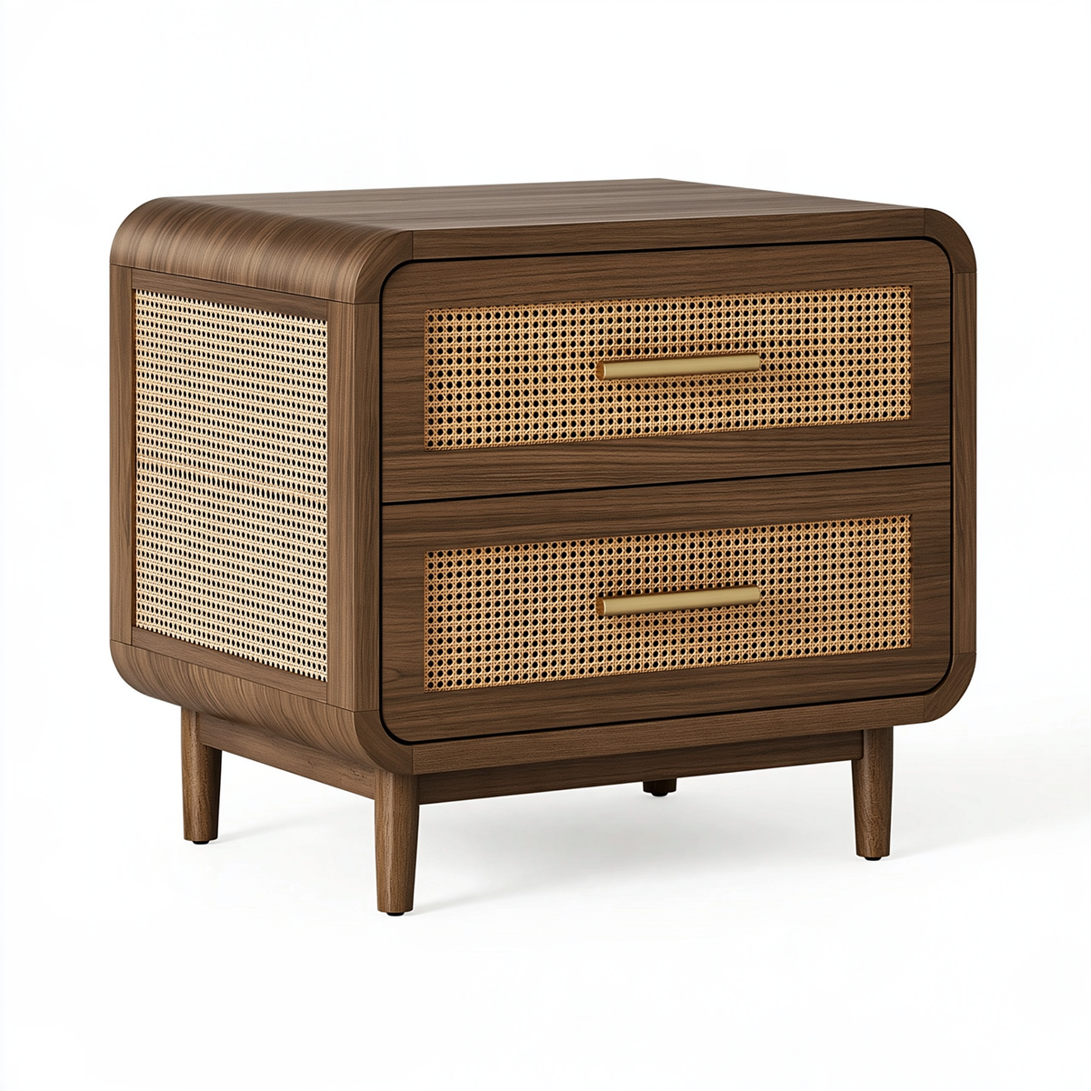 Comodino 50 x 40 x 60 cm in legno marrone con rattan a 2 cassetti stile moderno