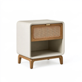 Comodino 45 x 40 x 60 cm in legno bianco e naturale con anta in rattan - stile moderno