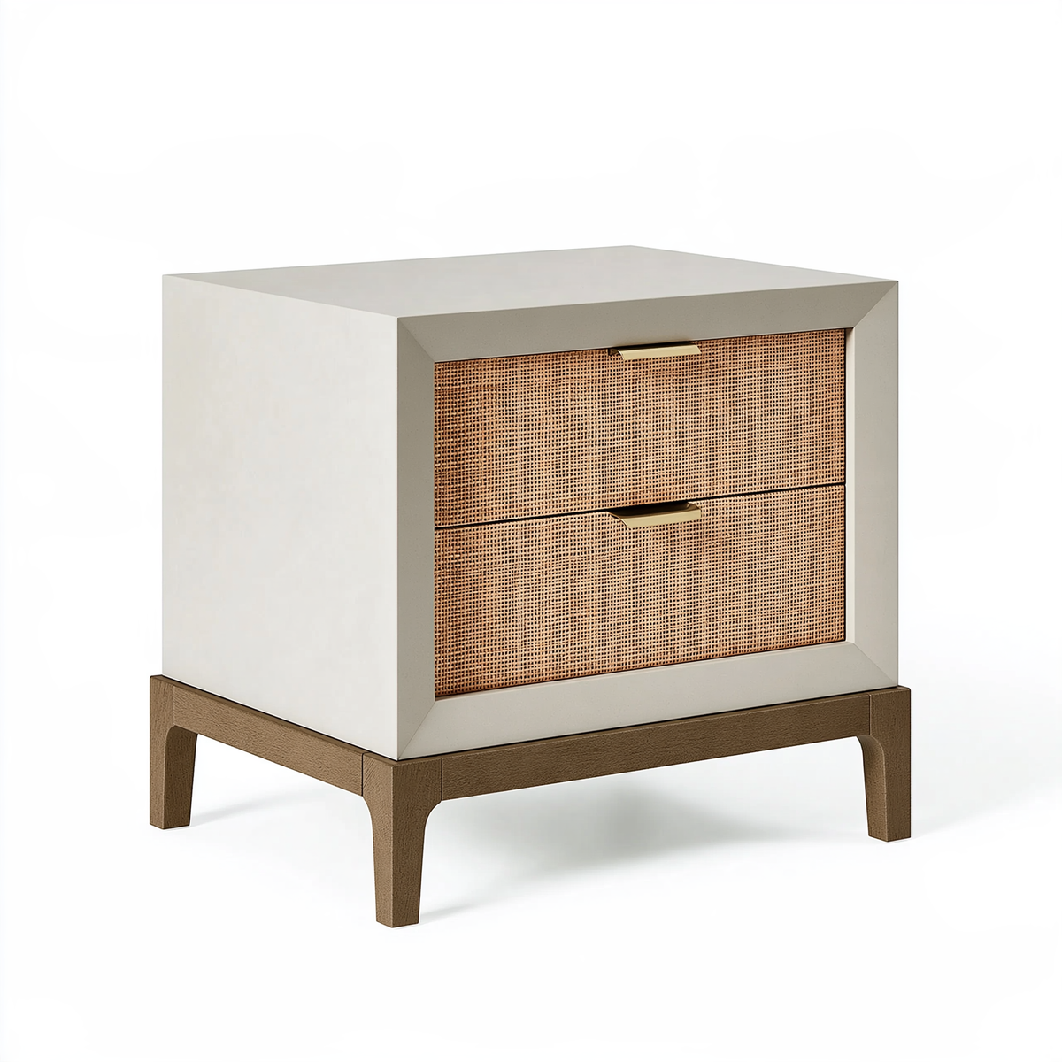 Comodino 50 x 40 x 60 cm in legno bianco e rattan - due cassetti stile naturale