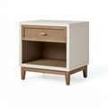 Comodino 45 x 40 x 60 cm in legno avorio e marrone con cassetto in rattan