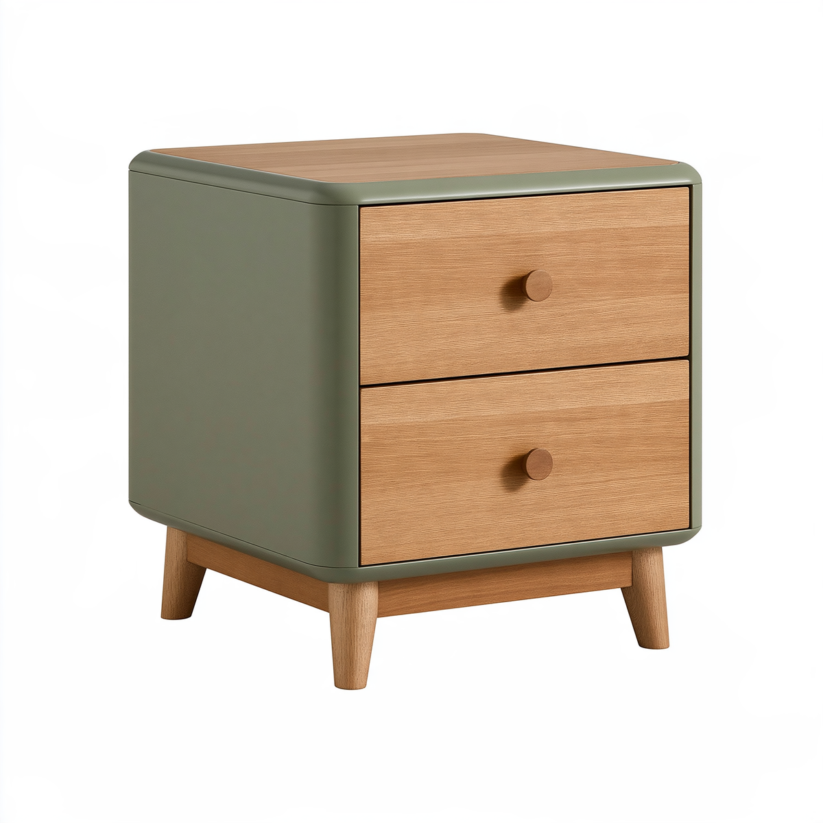 Comodino 45 x 40 x 55 cm in legno verde salvia con 2 cassetti stile moderno
