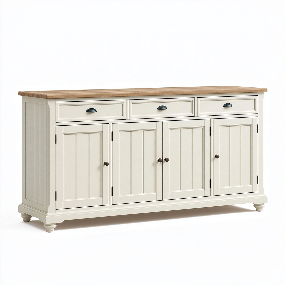 Credenza 160 x 45 x 90 cm in legno bianco e naturale - 3 cassetti 4 ante stile country