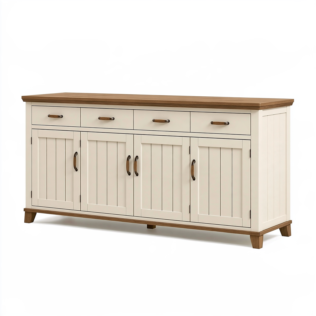Credenza 180 x 45 x 95 cm in legno avorio e marrone - stile rustico con 4 cassetti e 4 ante