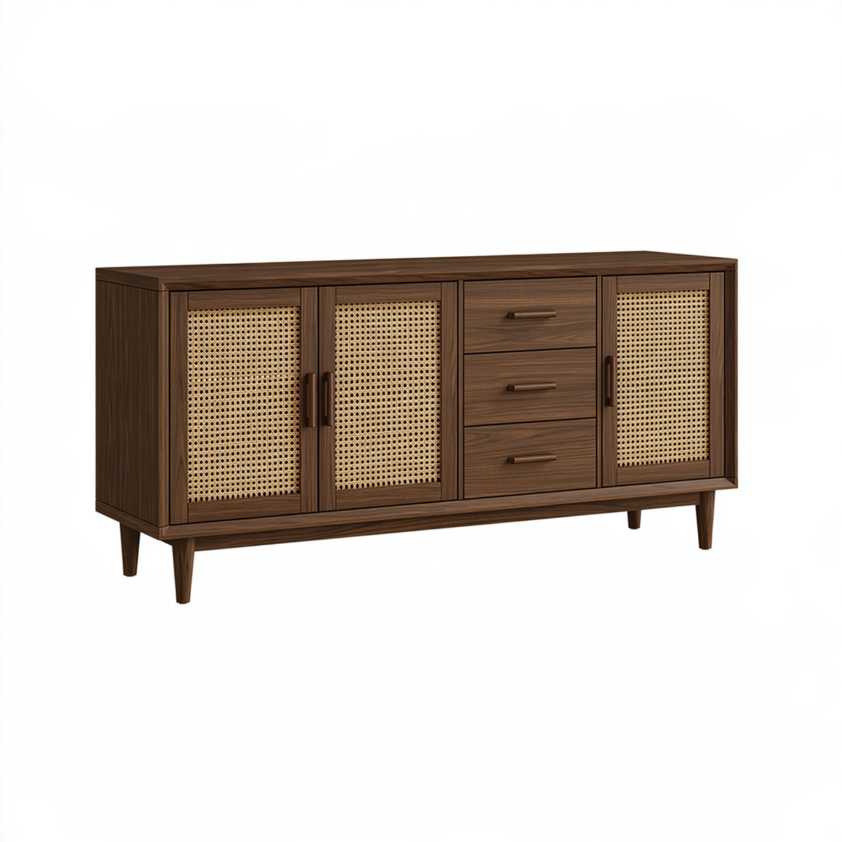Credenza 160 x 40 x 85 cm in legno marrone con rattan stile retrò