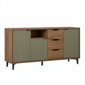 Credenza 160 x 40 x 90 cm in legno noce e verde oliva - mobile contenitore moderno con 3 ante e 3 cassetti