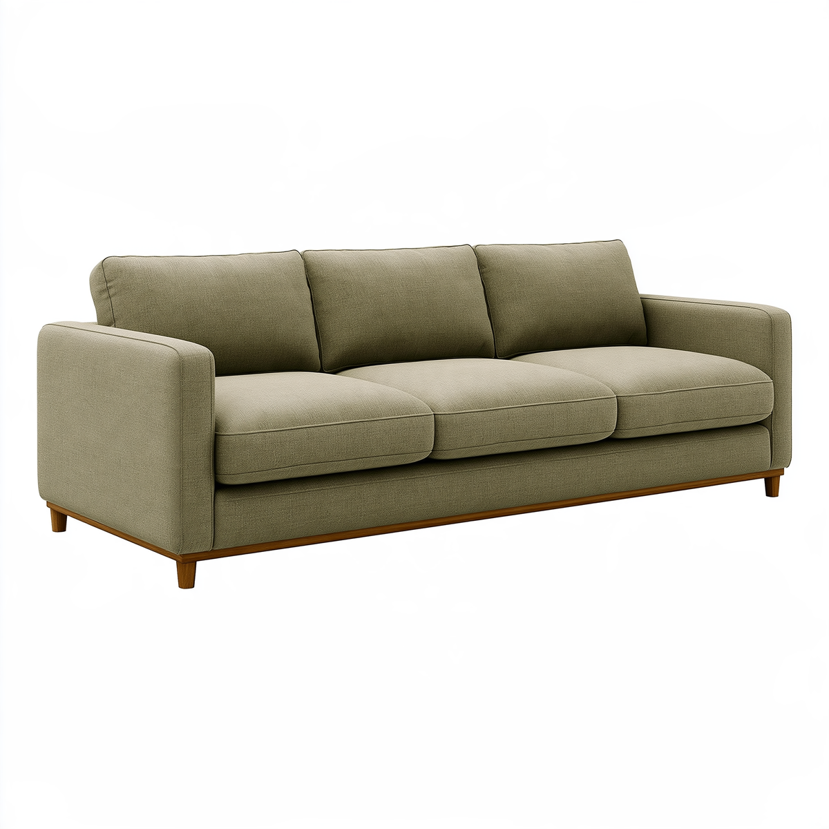 Divano 3 posti 220 x 95 x 88 cm in tessuto verde oliva con base in legno - stile moderno