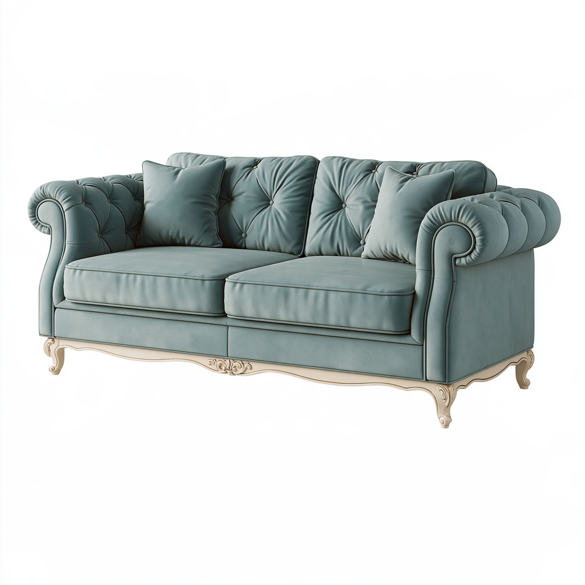 Divano 2 posti 180 cm in tessuto verde salvia stile classico capitonné