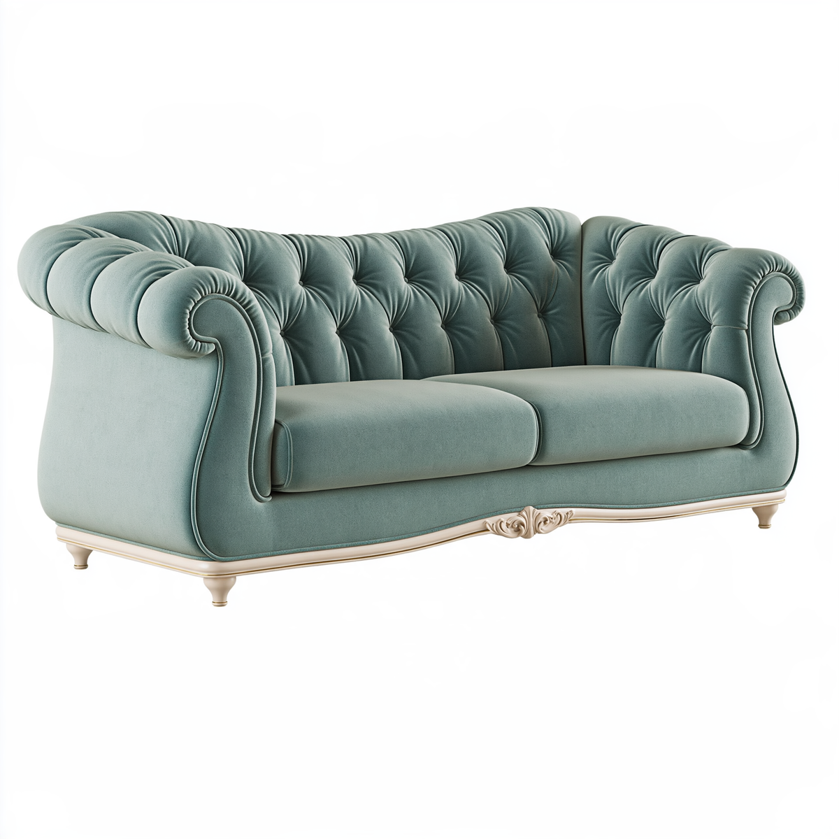 Divano 3 posti 220 cm in velluto verde salvia stile classico capitonné