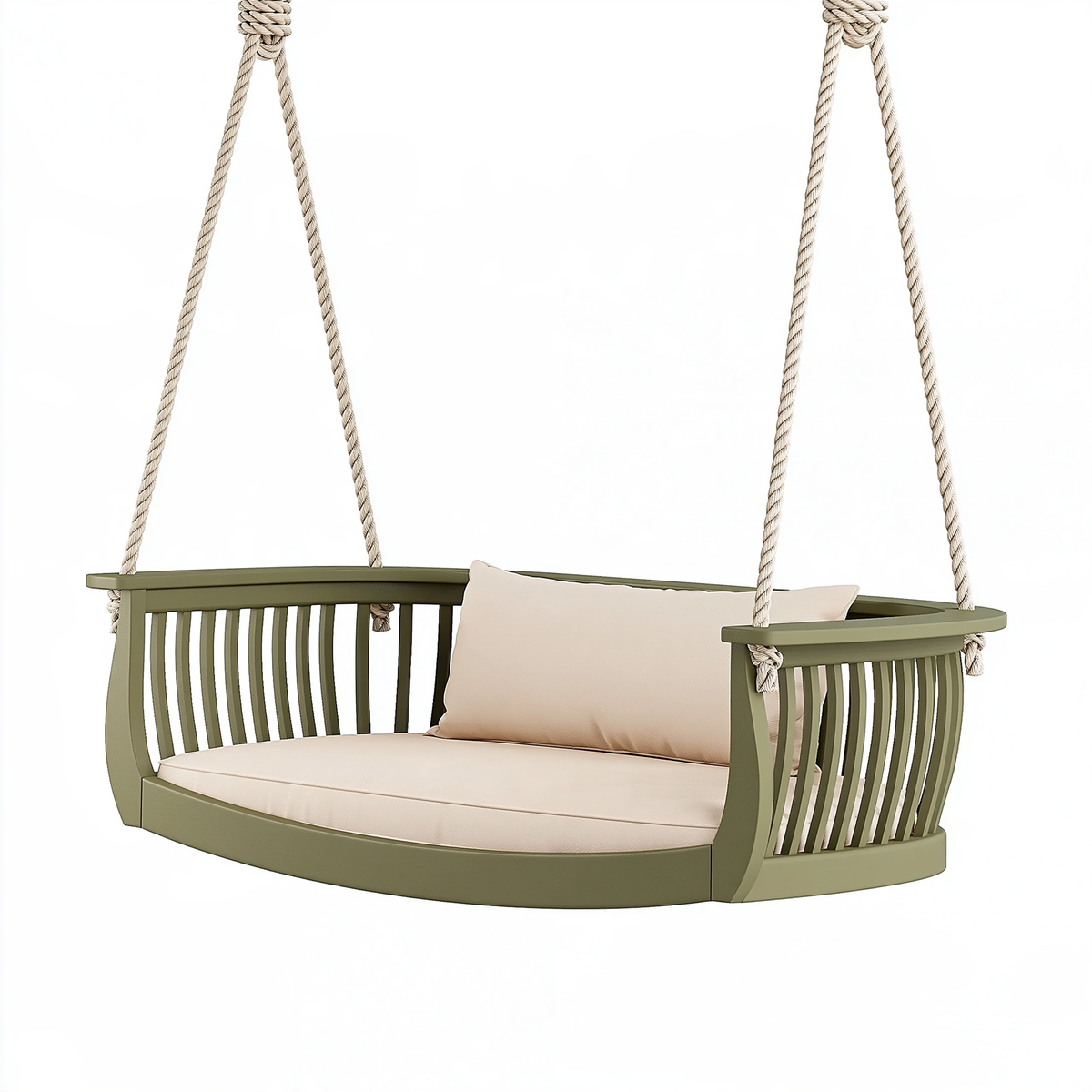 Altalena da giardino 150 x 70 x 65 cm in legno verde oliva con corde stile naturale
