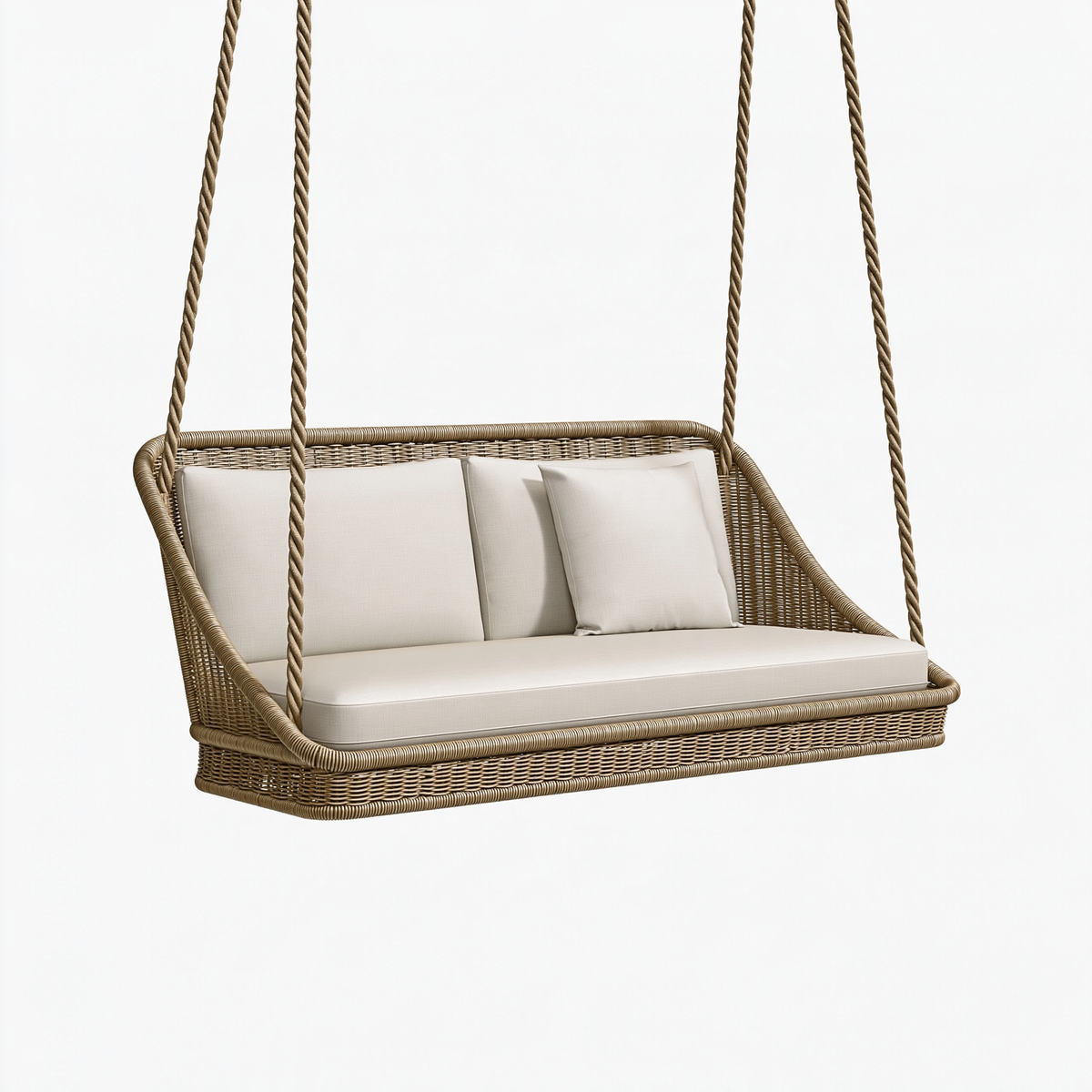 Dondolo sospeso da giardino 150 x 75 x 65 cm in rattan sintetico beige con seduta imbottita