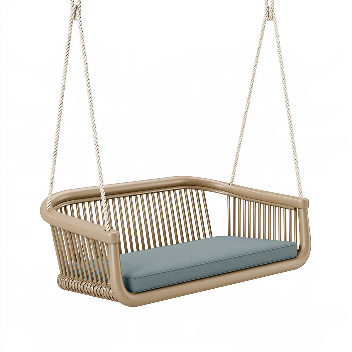 Dondolo sospeso da esterno 120 x 60 x 55 cm in metallo beige e corda con seduta imbottita