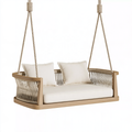 Divano altalena sospeso 140 x 75 x 65 cm in legno e corda beige per terrazza
