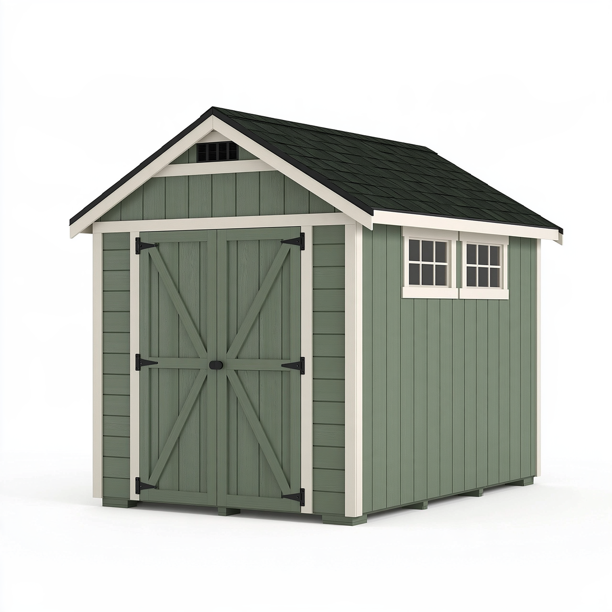 Casetta da giardino 250 x 180 x 230 cm in legno verde - porte doppie con finestre