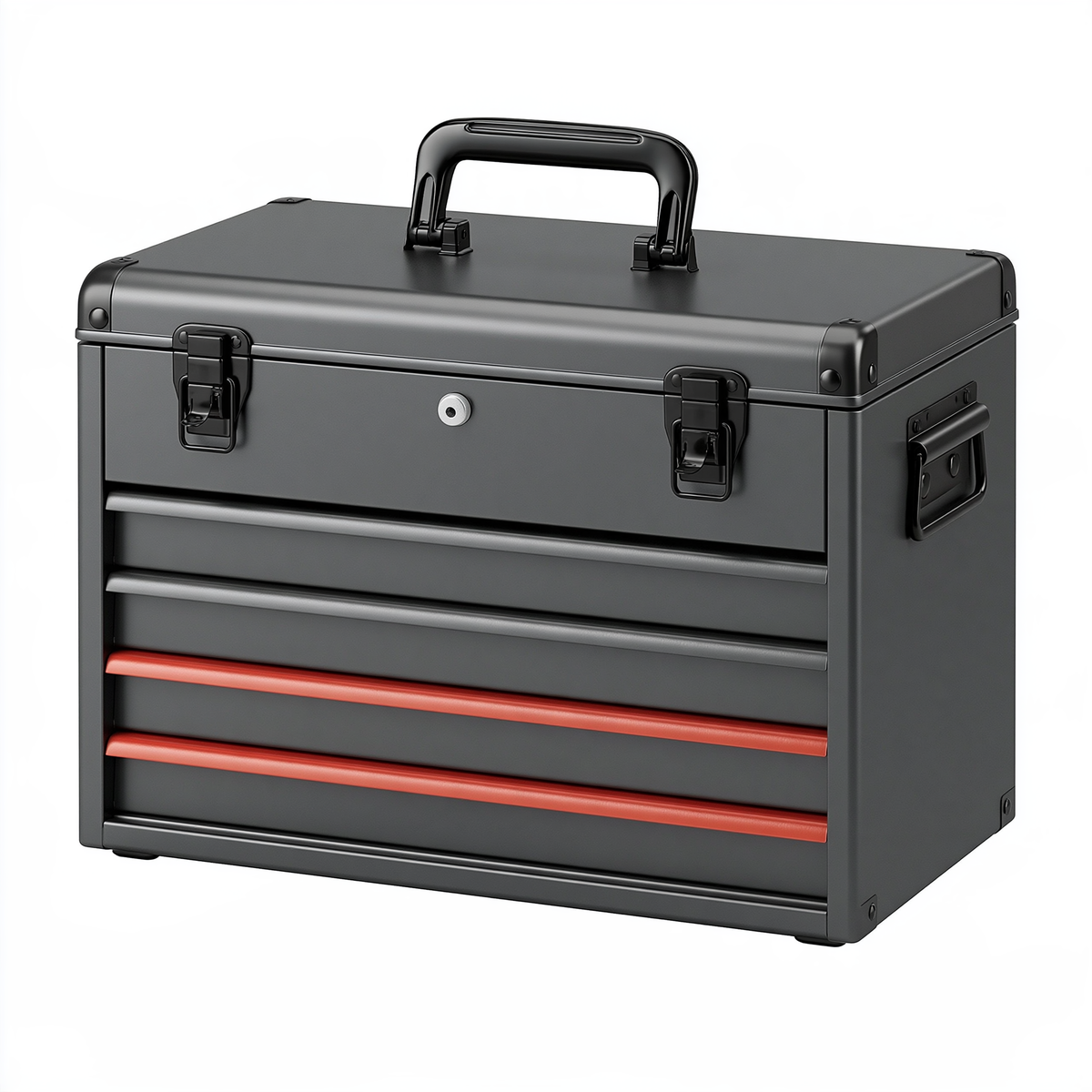 Cassettiera portautensili 60 x 30 x 35 cm in metallo nero con cassetti e maniglia
