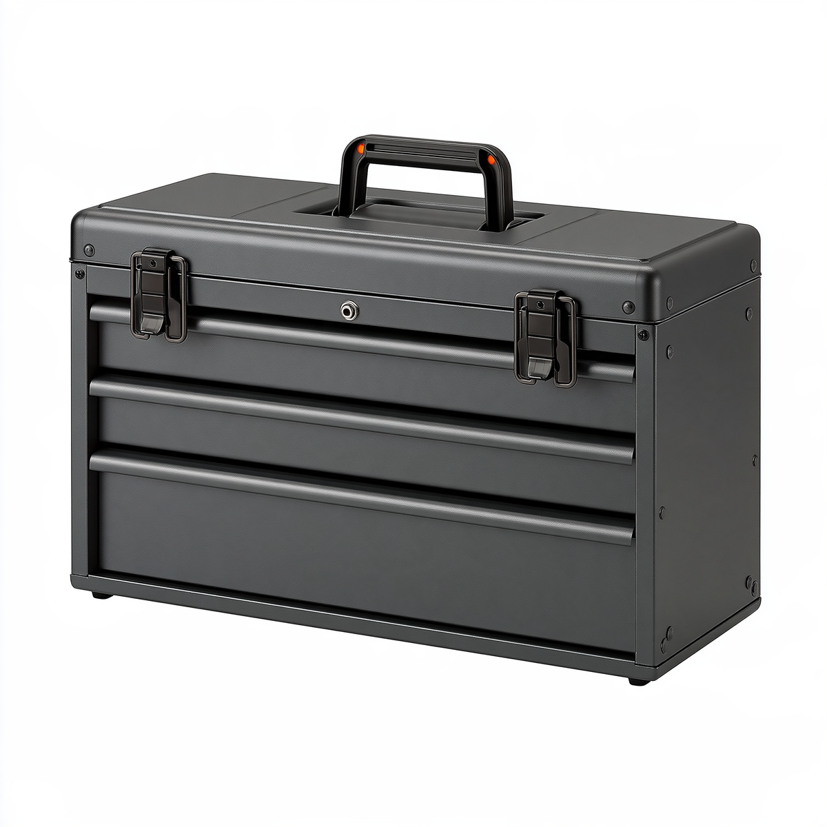 Cassetta portautensili 50 x 25 x 38 cm in metallo nero con cassetti e maniglia