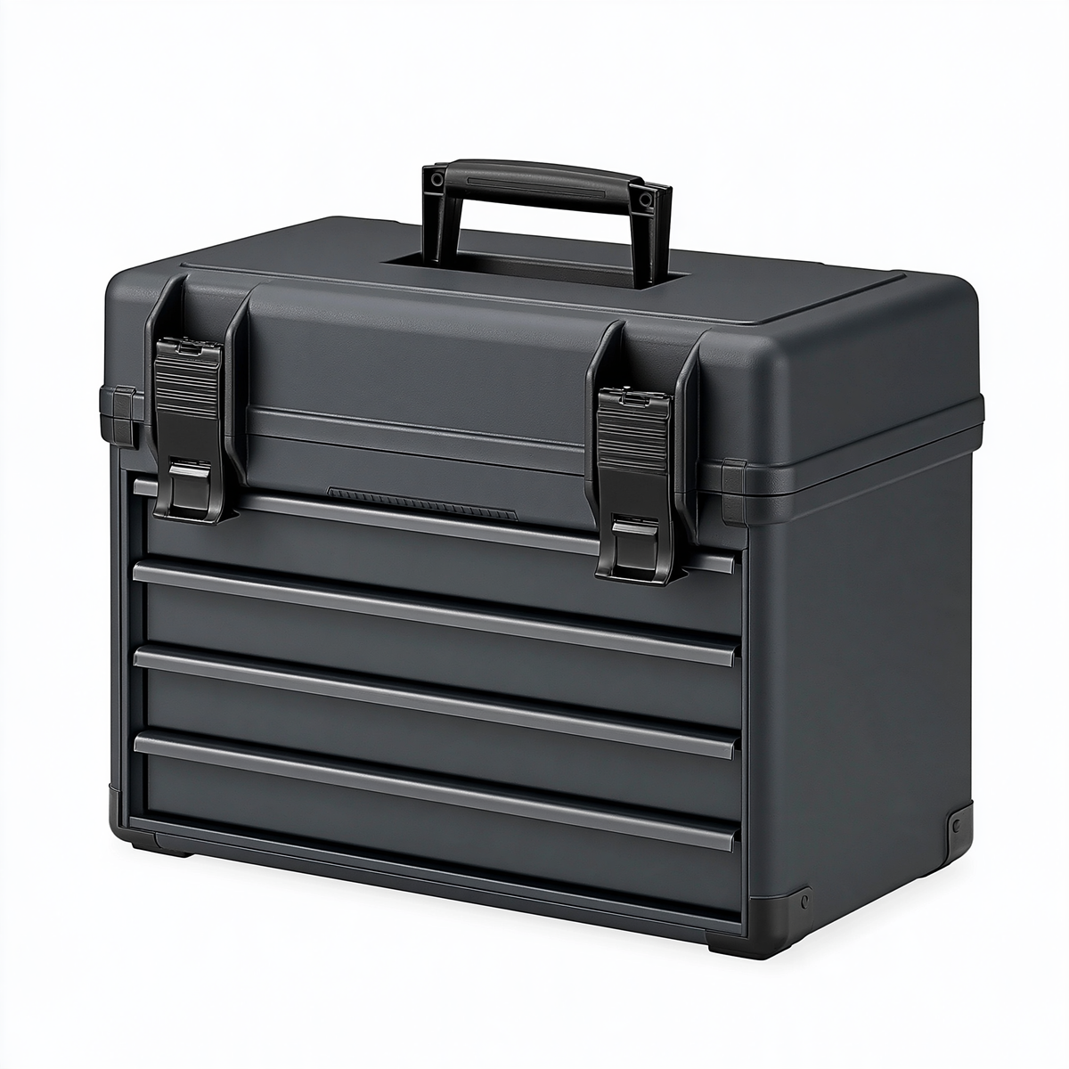 Cassetta portautensili 45 x 25 x 32 cm in plastica nera con maniglia e chiusure
